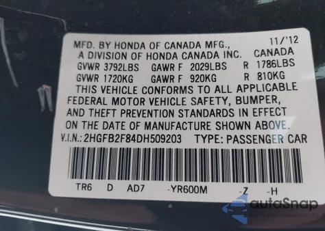 2013 Honda Civic Ex z USA, uszkodzony, nr VIN 2HGFB2F84DH509203